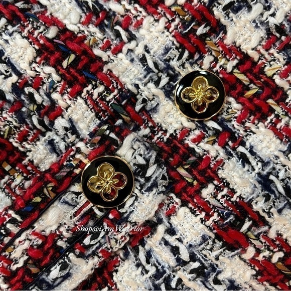 J.Crew 2 PC crimson plaid tweed jacket + matching midi skirt - Picture 8 of 15